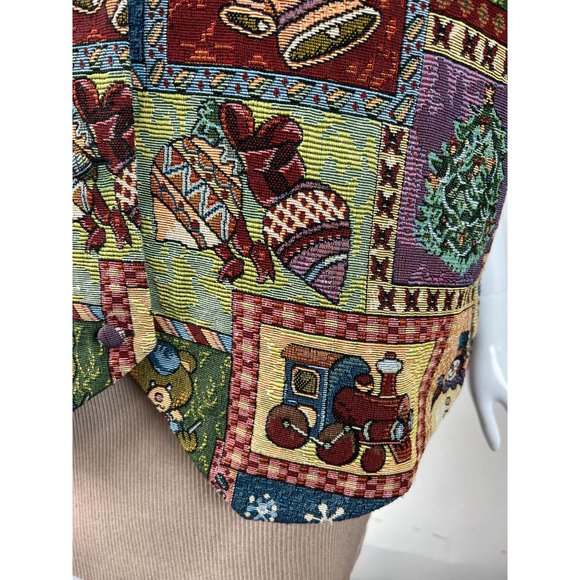 Westbound Vintage Plus Sized Holiday Christmas Vest  1X Green  Patchwork Tapestr - Picture 15 of 16